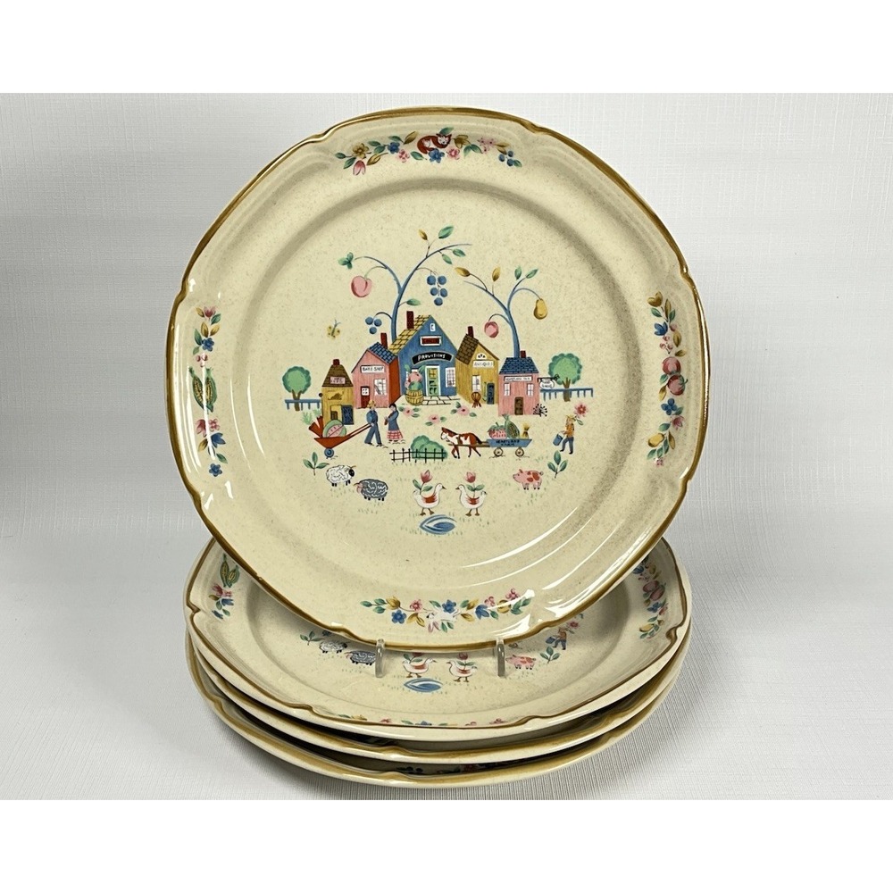 International Tableworks Heartland Village 105 Folk Art 10.75" Dinner Plates 4Pc